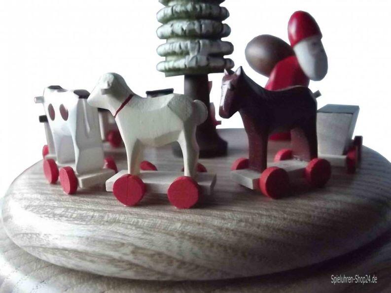 Natur Holz Musikdose mit Ruprechtzug, Echt Erzgebirge, Tiere im Zug