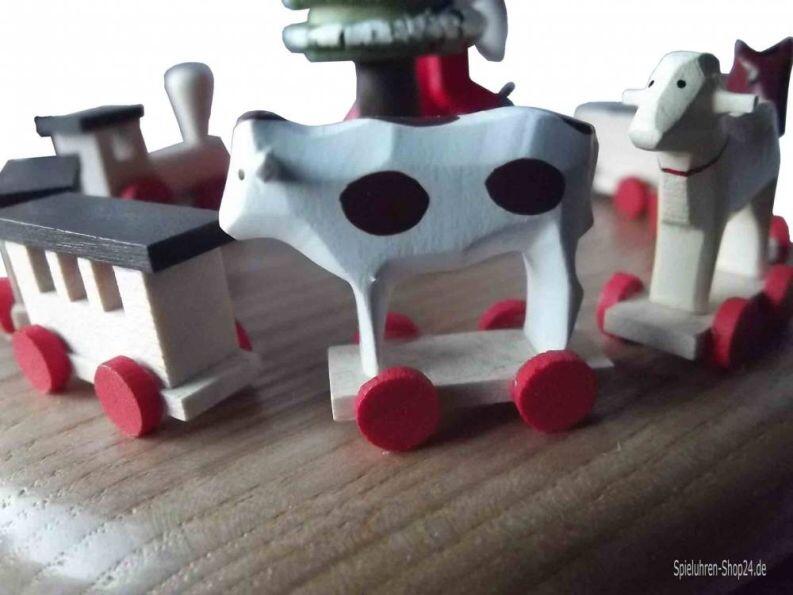 Natur Holz Musikdose mit Ruprechtzug, Echt Erzgebirge, Kuh im Vordergrund