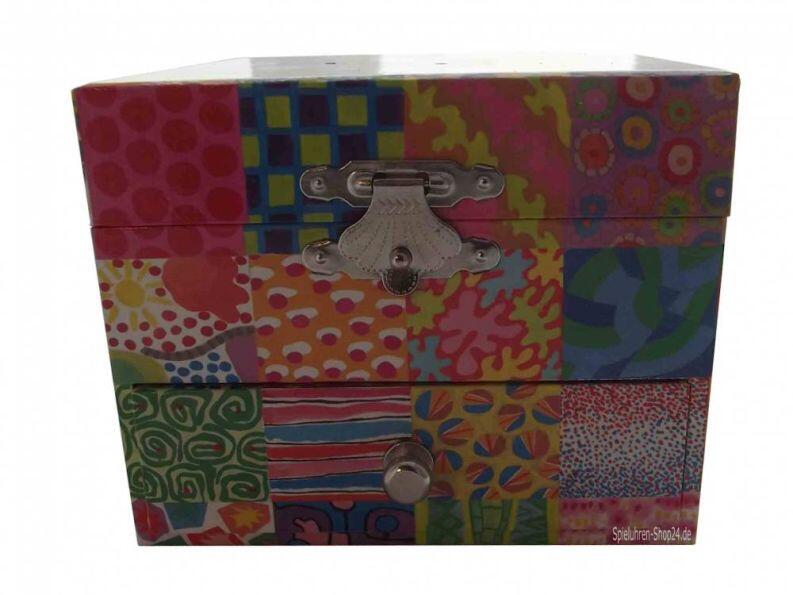 Elmar der Elefant, Spieluhr Würfel-Form von Trousselier©, Ansicht vorn auf geschlossene Spieldose
