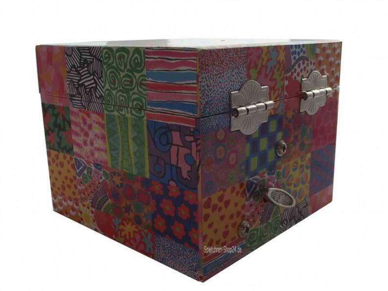 Elmar der Elefant, Spieluhr Würfel-Form von Trousselier©, Rück- und Seitenansicht geschlossene