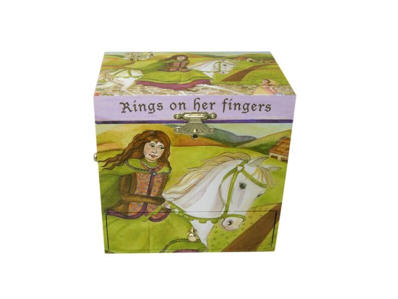 Märchenhafte Spieluhr mit Pferd, geschlossene Musikdose Frontansicht