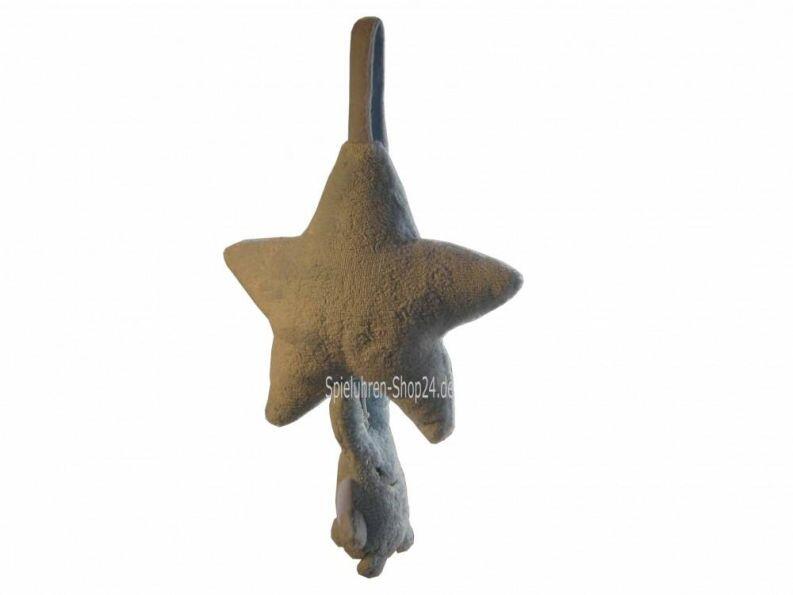 Musik Plüsch Spieluhr Stern mit Engelshase hellblau, Ansicht Stern mit Schlaufe