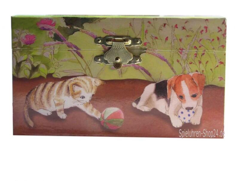 Spieluhr Hunde- und Katzenwelpen, Ansicht vorn, Spieldose geschlossen