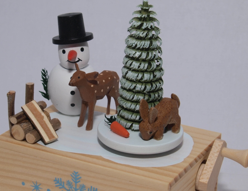 222/125 Seiffen Erzgebirge - Spieldose Klimperkästchen Schneemann, Detailansicht