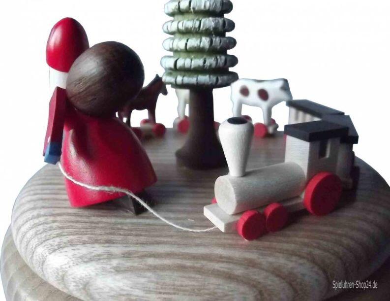 Natur Holz Musikdose mit Ruprechtzug, Echt Erzgebirge, Knecht Ruprecht mit Sack auf dem Rücken